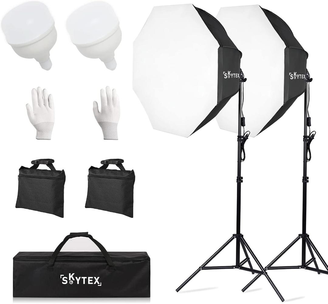 Skytex Softbox Lighting Kit 2Pack, 28in Octa Soft Box | 135W 5500K E27 Bulb Continuous Photography Lighting, Photo Studio Lights Equipment for Camera Shooting, Video Recording