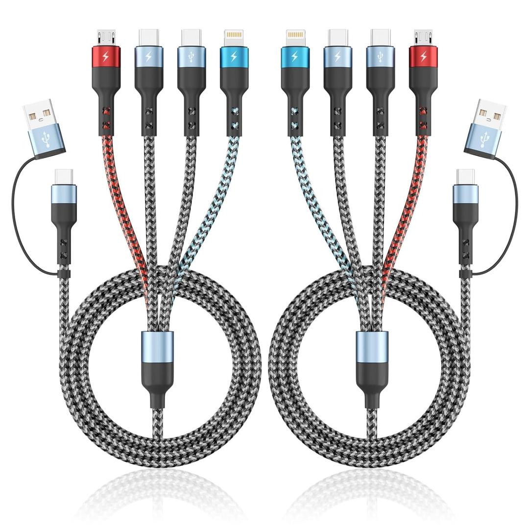 Multi Charging Cable, 6-in-1 USB A/C Cable with Dual Type-C/IP/Micro USB, (2Pack 5FT) Multi Chargers Cord for All Devices, Phone Charger Cord for iPhone 17/16/15/14, Galaxy, Android