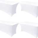 Obstal 6ft Stretch Spandex Table Cover - 4 Pack Universal Rectangular Fitted Tablecloth Protector for Wedding, Banquet and Party, White
