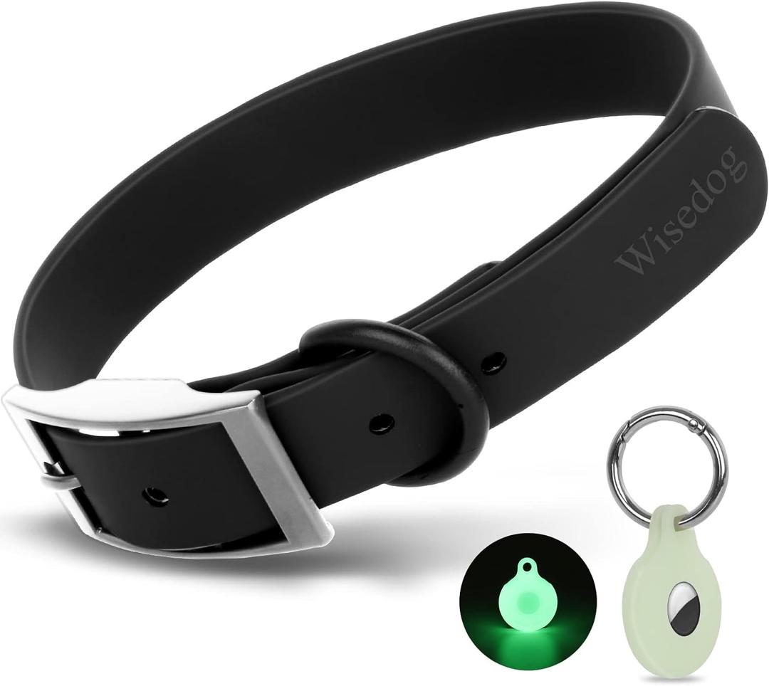 Adjustable Dog Collar with Airtag Holder: Durable Dog Collars, Soft Rubber Coated Webbing, Waterproof and Easy to Clean, for Small Medium Large Dogs(M|12"-16"  4/5 in, Black)
