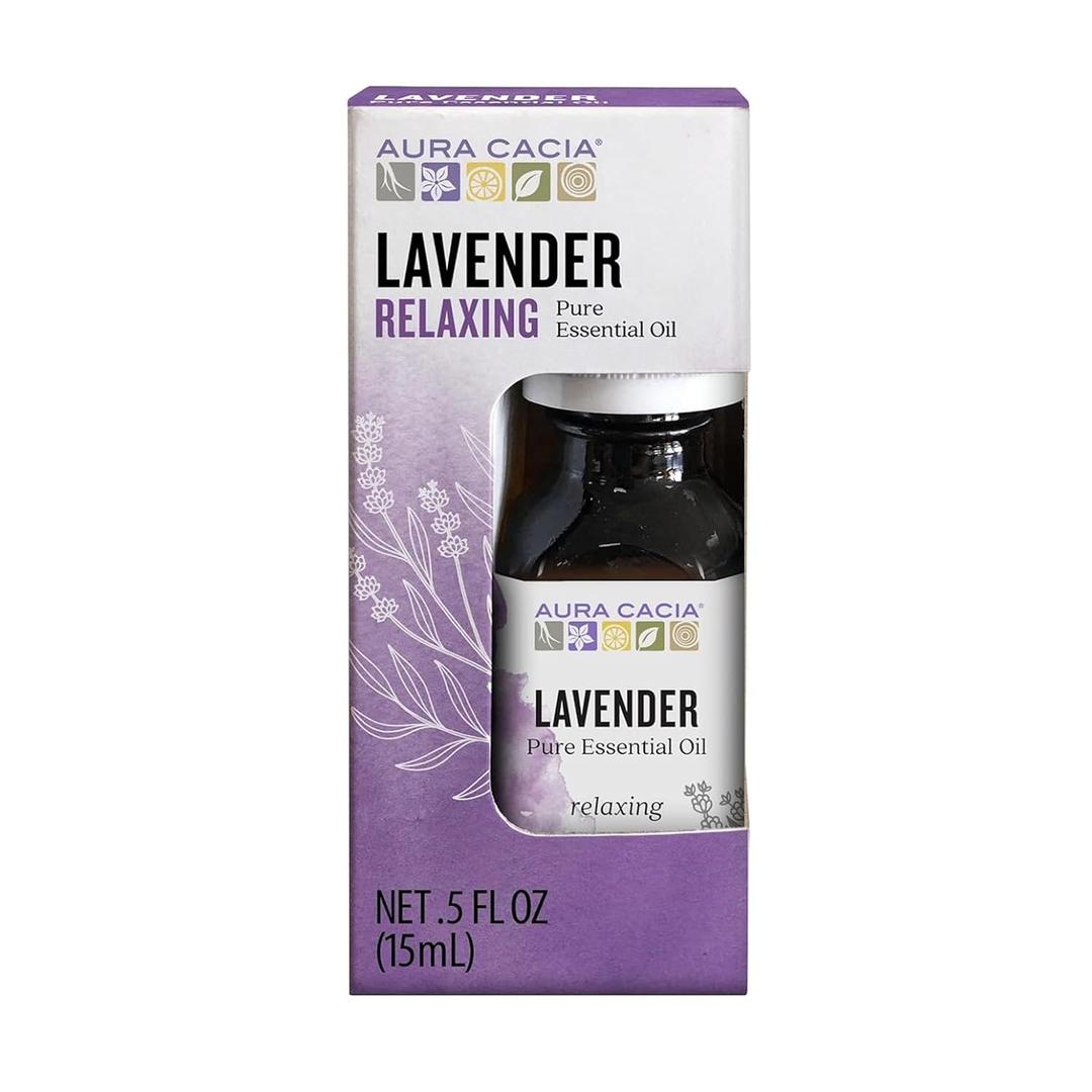 Aura Cacia 100% Pure Lavender Essential Oil, 0.5 fl. oz, Calm Relaxing Aroma, Therapeutic Grade, Ethically Sourced Lavender
