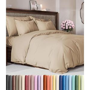 Duvet Cover Queen Size Set - Extra Soft Queen Duvet Cover 90" x 90" with 2 Pillow Shams - Hotel Luxury, Easy Care and Fade Free w/ Zipper Closures & Ties - All Season, Comfy, Cozy & Breathable (Cream)