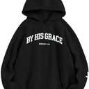 FAYALEQ Christian Sweatshirt By His Grace Letter Print Hoodie Christian Religious Sayings Sweater Bible Pullover Tops XL