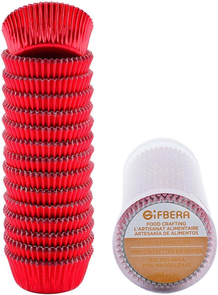 Gifbera Mini Foil Muffin Cupcake Liners Red Wrappers for Christmas Wedding Party, 300-Count