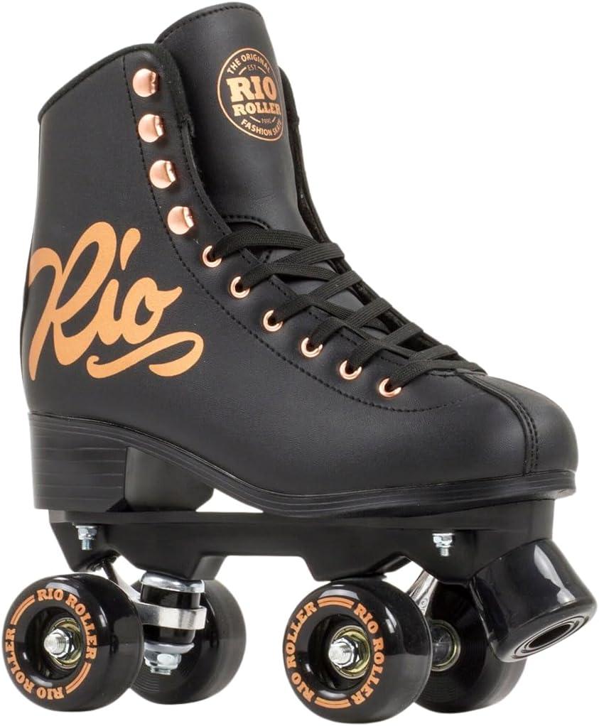 Rio Roller Rose Roller Skates - Unisex Indoor/Outdoor Quad Roller Skates - UK 7 (U.S. Ladies 9) - Black/Rose Gold