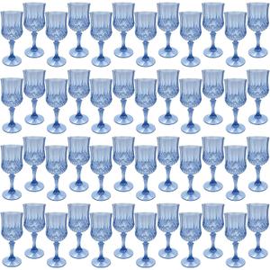 Plastic Wine Glasses, Plastic Goblets Vintage Style Cordial Unbreakable Drinking Glasses for Wedding Reception, Grand Event Party Supplies, Easte (48, Blue)