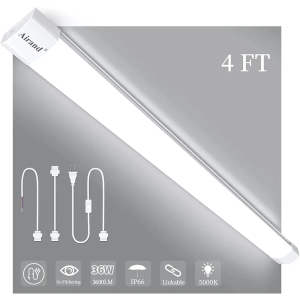 Airand LED Ceiling Light Fixture 4FT, LED Shop Light Fixture 5000K, IP66 Waterproof LED Garage Light Closet Light Under Cabinet Light, 36W 3600 LUX LED Tube Shop Light Work Light for Shop,Hallway