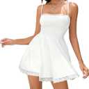 Summer Strap Lace Mini Dress Square Neck Ruffle A Line Swing Beach Sundress for Women 2025, Size XS