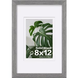 Egofine 8x12 Picture Frame Made of Solid Wood with Plexiglass, Display Pictures 5x7/6x8 with Mat or 8x12 Without Mat for Tabletop and Wall Mounting, Oak Grey