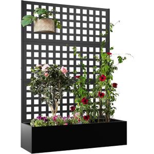 Elevens Metal Planter with Trellis, Trellis with Planter Box & Privacy Screen, Outdoor Raised Garden Bed for Climbing Plants, Trellis Planter Box with Drainage Hole (71"x47"x16")