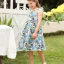 Girls Summer Dresses Boho Floral Print Cute Layer Ruffle Sleeve Hawaiian Casual Sundress Dress 2-13 Years (Tropical Plants)