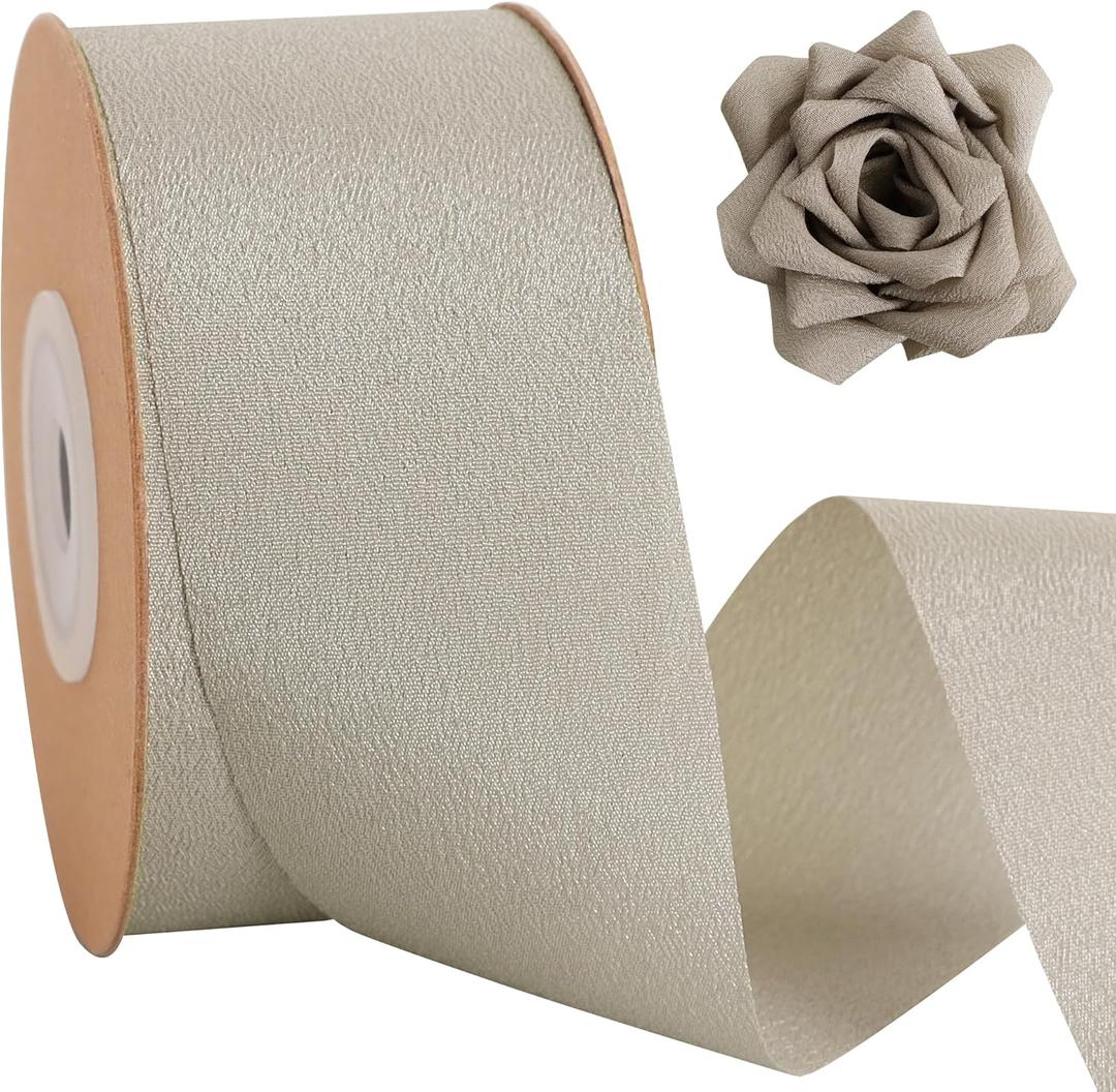 TONIFUL Khaki Double Face Chiffon Ribbon 1 1/2 inch x 25 Yards Sheen Ribbon for Gift Wrapping Enternal Ribbon Flower Handmake Craft Bridal Bouquets Bows Wedding Valentines Decoration