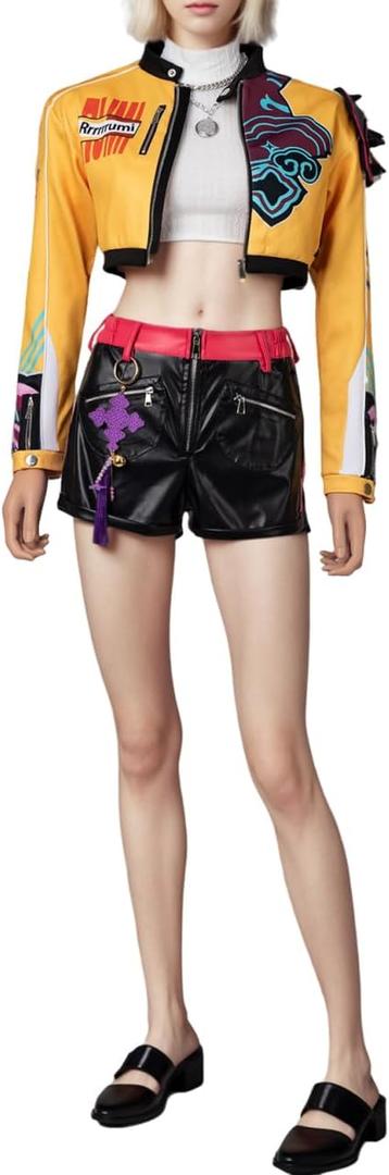 Cosfun Rumi Cosplay Costume Womens Uniform Set Tops Jacket Shorts Full Outfits for Stage Performance Halloween (X-Large, Multicolored)