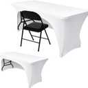 Nasitos 2 Pack Fitted White Tablecloth Rectangle for 4 ft Table-Open Back Folding Stretch Spandex Table Covers Fabric Washable and Wrinkle Resistant for Parties, Wedding, Craft Fair, Trade Show