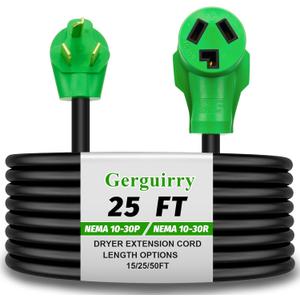 Gerguirry 3 Prong 25 Feet Dryer Extension Cord, 30 Amp NEMA 10-30P to 10-30R Heavy Duty Cord, Use for Dryer Power Extension and Level 2 EV Charging, 125V/250V 7500W 10-AWG Gauge, UL Listed