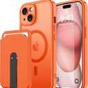 Janmitta Magnetic for iPhone 15 Plus Case Compatible with MagSafe,with Screen Protector+ Removable Magnet Wallet[Built-in Stand],Credit Card Holder,Slim Translucent Matte Phone Cover,Orange