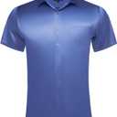 DiBanGu Mens Dress Shirts,Casual Solid Short Sleeve Shirt Regular Fit Summer Button Down Shirts with Pocket (XX-Large, Steel Blue)