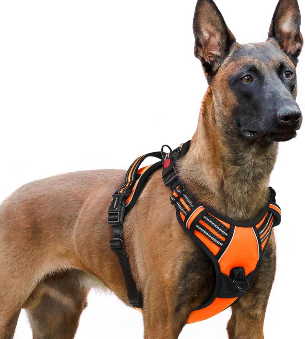 rabbitgoo Dog Harness for Large, No Pull Pet Harness with 3 Buckles, Adjustable Soft Padded Pooch Vest with Instant Control Handle, Easy Walking Reflective Pet Vest for Extra Large Dogs, Orange, XL