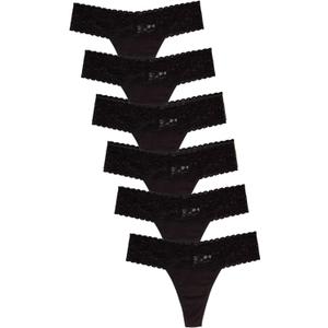 Jo & Bette Lace Thongs for Women - 6Pack Low Rise Thongs - Lace Panties Cotton Underwear Women Sexy No Show Soft (Medium, 6pk Black)