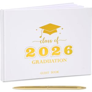 Graduation Guest Book, Class of 2026 Graduation Guest Book with Pen, Hardcover Guest Sign in Book, Memory Scrapbook, Graduation Decorations, Grad Party Supplies for High SchoolCollege (Gold)