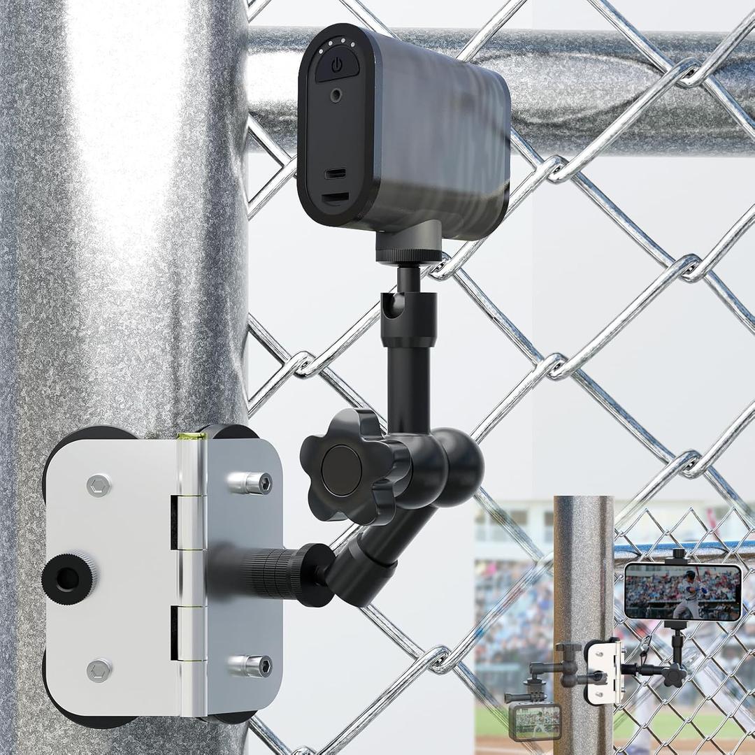 Magnetic Fence Mount, Post Mount for Mevo Start, GoPro, iPhone and Action Cameras, Two 1/4" Threaded Points, with Safety Rope, for Recording Baseball,Softball and Tennis Games (Black)