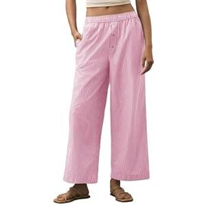 Tankaneo Women's Boxer Pants Striped Lounge Pajama Bottoms Elastic High Waisted Wide Leg Trousers with Pockets Small