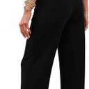 Sampeel Wide Leg Pants for Women Flowy Palazzo Drawstring Elastic Waist Trousers with Pockets Summer Beach Vacation Clothes M