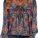 Magritta Womens Long Sleeve Tops 2025 Fall Keyhole-Tie Neck Pleated Tunic Blouses Dressy Casual Business Shirts (Medium, A3totem)