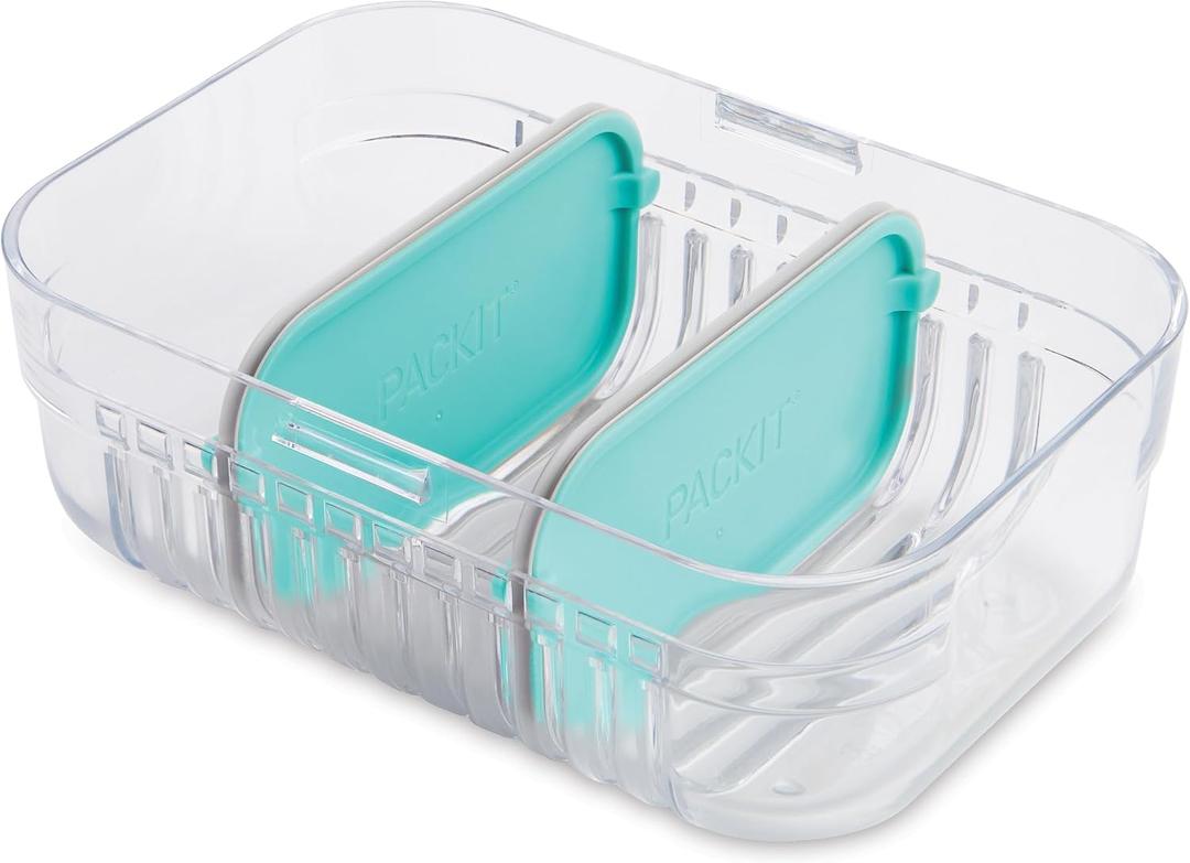 PackIt Mod Lunch Bento Food Storage Container, Mint Green, Shatterproof Crystal Clear Base, with Leak-resistant Dividers and Lid, Microwavable, Dishwasher Safe, Perfect for Meal Prep