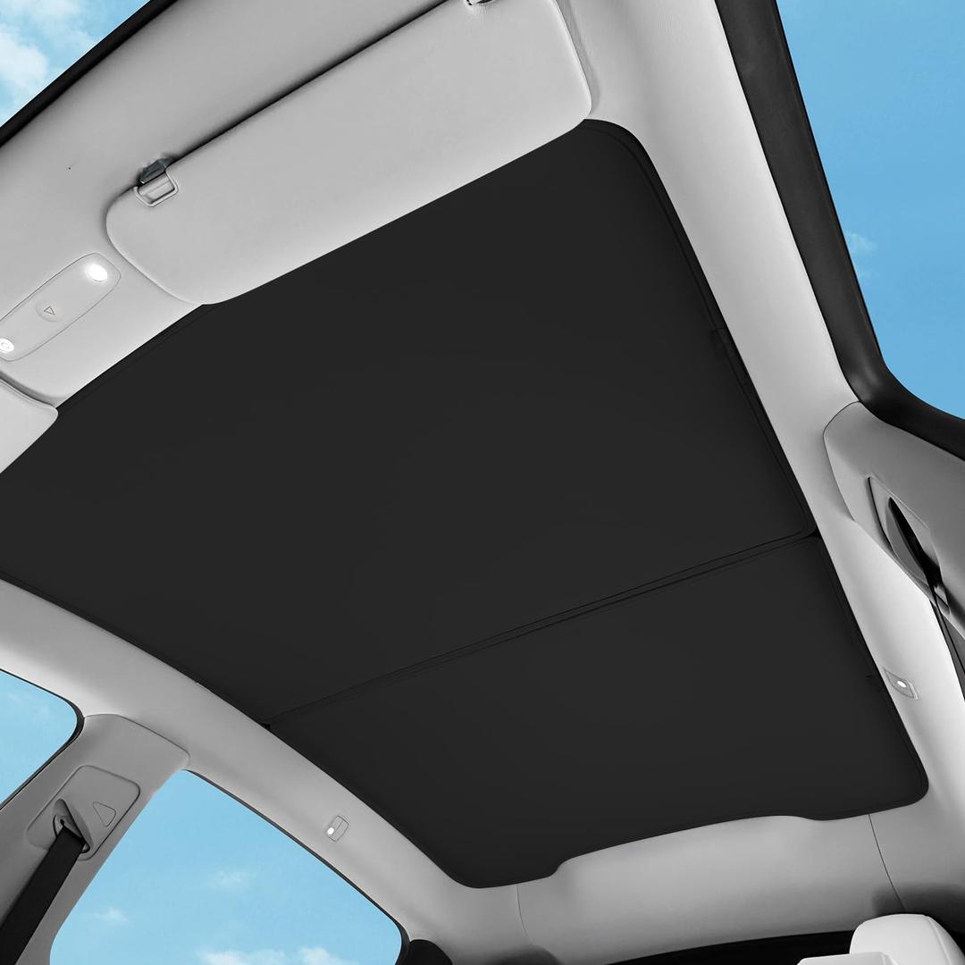 TOPABYTE Sunshade Roof for Tesla Model Y Juniper 2026 2025 Upgrade Ice Crystal Foldable Car Glass Sunroof Shade Sunshades Heat Insulation Cover Roof Window UV Protection, Model Y Juniper, Black