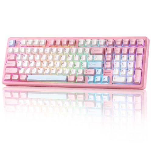 YUNZII AL98 QMK/VIA Wireless Mechanical Gaming Keyboard,Full Aluminum,BT/2.4G/USB-C, Pre-Lubed Hot Swappable Gasket Mount 1800 Layout, RGB Backlit for Win/Mac (Pink, Cocoa Cream V2 Switch)