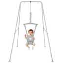 Baby Jumper with Stand, Baby Jumpers and Bouncers for Indoor & Outdoor Play, Swing Set with Stand for 6-24 Months Infant & Toddler Leaning to Walk, Easy to Assemble & Store (Gray)