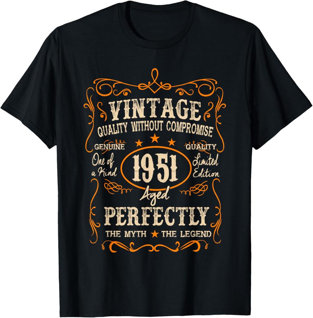 Vintage 1951 74th Birthday Gifts 74 Year Old For Men Women T-Shirt (Small, Black)