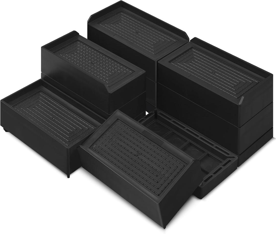 Bed Risers 3Inch Heavy Duty, ZOXILEN Square Bed Lifts Risers Stackable & Adjustable, Anti Slip Rubber Pad Furniture Risers for Bed Desk Sofa Refrigerators Washing Machin (Black- rectangle, 3 inch 4pc)