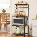 Kitchen Bakers Rack with Power Outlet, Small Coffee Bar Cart 4 Tiers, Microwave Stand Station with 8 S Hooks, Adjustable Shelf, Freestanding Kitchen Appliance Organizer, Rustic Brown