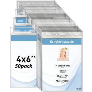 Vertical ID Badge Holders with Soft Edge (Sealable Fits 4x6 Inch Insert) (50 Pack), Waterproof Passport ID Card Holder, Name Tag Holder, Name Badge Holders, Zipper Plastic Badge Holder