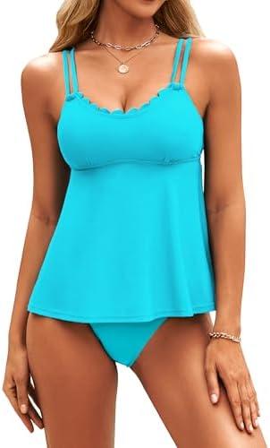 Milin Naco Tankini Swimsuits for Women Tummy Control 2 Piece Swimsuit Scallop Trim Tankini Top with Bottom Bathing Suits 2025, size -XL