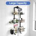 Extra Large Shower Caddy Hanging, Rust-Resistant Shower Organizer Hanging, 3 Tier Height-Adjustable Over the Head Caddy, Rack with Soap Basket (Black)