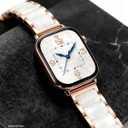 V.R.HOPE Apple Watch Band for Women 42mm 44mm 45mm 46mm 49mm Fashion Rose Gold Stainless Steel Metal Strap with Resin Inlay, Fashion Bracelet Compatible with iWatch Series Ultra3/11/10/9/8/7/6/SE (Fluorescent White+Rose Gold)