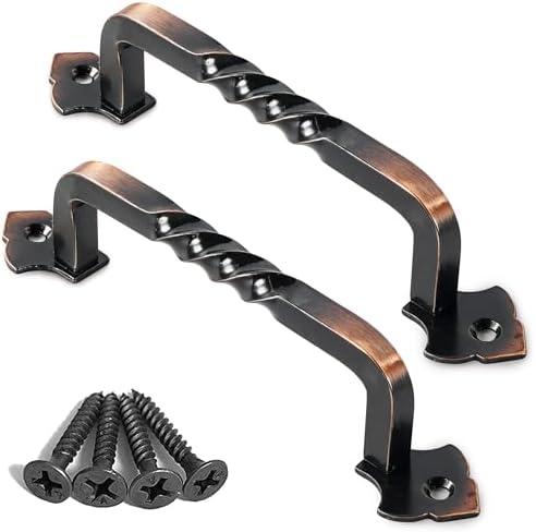 OVOV 2 Pack Barn Door Pull Handle Hardware for Wooden Garden Gate Shed Cabinet Door (Copper)