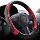Elantrip Leather Steering Wheel Cover 15 1/2 to 16 inch Universal Large Grip Breathable for Car Truck SUV Jeep Anti Slip Black and Red