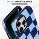 KANGHAR Compatible with iPhone 16 Pro Max Case, Aesthetic Checkered Cute Pattern, Support for MagSafe Shockproof Cover for Girls Women -Blue