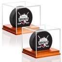 MewVeer Hockey Puck Display Case, Pucks Display Cases with Wooden Base, Acrylic Clear Box - Hockey Memorabilia Storage Holder, for Enthusiasts & Collectors & Fans (2 Pack, Square)