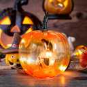 Afirst Halloween Decorations Indoor Lighted Halloween Fall Pumpkins Illuminated Glass Pumpkin with Skull Crow for Thanksgiving Fireplace Tabletop Party Home Bedroom Decor Gift