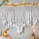 LOMOHOO 5 Pack Dream Catcher Moon and Sun Design Boho Wall Hanging Decor Handmade Traditional Feathers Dream Catchers for Kids Bedroom Living Home Decoration(White)