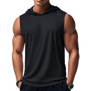 MAGCOMSEN Mens Tank Top Sleeveless Hoodie Cotton T-Shirt Summer Casual Shirt Muscle Tee (Black, L)