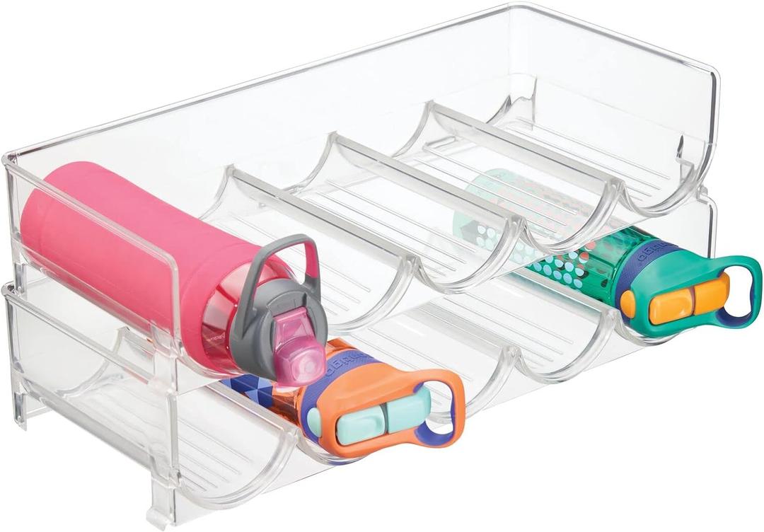 mDesign Plastic Free-Standing Water Bottle and Rack Storage Organizer for Kitchen Countertops, Table Top, Pantry, Fridge - Stackable - Holds 5 Bottles Each, 2 Pack - Clear