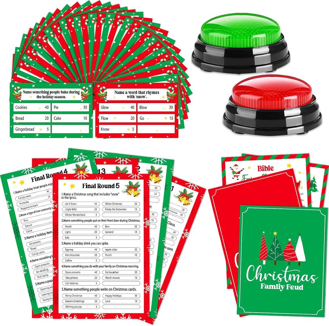 Christmas Friendly Feud Game with 2 Answer Buzzers Christmas Friendly Feud Quiz Xmas Game Card Funny Xmas Party Games Winter Trivia Games Family Trivia Quiz for Groups