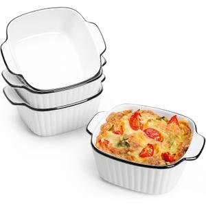 NUTRIUPS 13Oz Ceramic Baking Dishes set of 4, 5.7x4.5x2.2'' Square Baking Dishes, Small Baking Dish for Air Fryer, Ceramic Bakeware with Handles, Oven & Microwave Safe