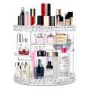 V-HANVER 360 Rotating Makeup Organizer Perfume Organizer Clear Cosmetic Storage Display Case Large Capacity Acrylic Beauty Holder Adjustable Partition Height for Bedroom Dresser or Bathroom Vanity